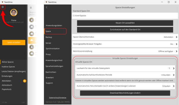 Virtuelles Dateisystem Einstellungen